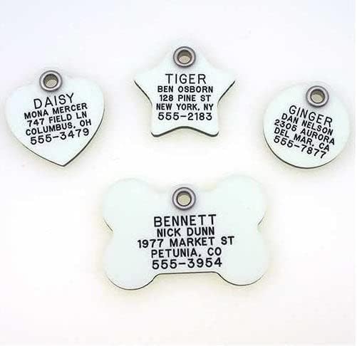 LuckyPet Glow in The Dark Dog ID Tag - Durable Custom Tags for Pets - Silent Personalized Pet Identification - Easy to Read Engraving - Large, Heart