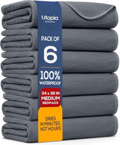 6 Pack Waterproof Reusable Heavy Absorbency Incontinence Bed Pads 34"x36"