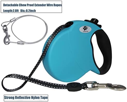 16ft Retractable Dog Leash for Large Breed Dogs up to 110 lbs with a Detachable Chew Proof Extender Wire Ropes (Blue L)