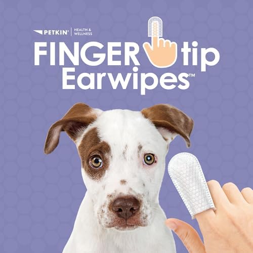 Petkin Fingertip Ear Wipes for Dogs and Cats, 100 Finger Wipes - Slip-On, Snug Fit, Micro-Bristle Fabric - Cleans Ears, Dirt, Odor and Wax - Convenient, Ideal for Home and Travel - Fresh Scent