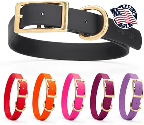 Viper Biothane Heavy Duty Waterproof Dog Collar Strong Coated Nylon Webbing w/Solid Brass Hardware Odor-Proof Easy to Clean High Performance Fits Small Medium or Large Dogs, Black