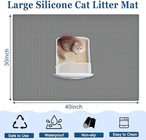 XXL Extra Large Silicone Cat Litter Trapping Mat for Scatter Control, 40"x30"(100cmx75cm) Waterproof Kitty Litter Box mat for Floor, Soft on Kitty Paws, Easy to Clean, Light Gray