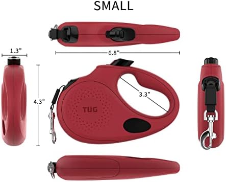 TUG Oval 360° Tangle-Free Retractable Dog Leash with Integrated Waste Bag Dispenser (Small, Red)
