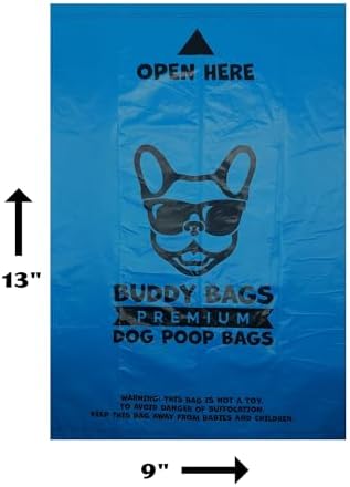 Buddy Bags Premium Dog Poop Bags, Unscented, Extra Thick & Strong, Bold “Open Here” Arrow, 18 Refill Rolls, 270 Earth Friendly Bags.