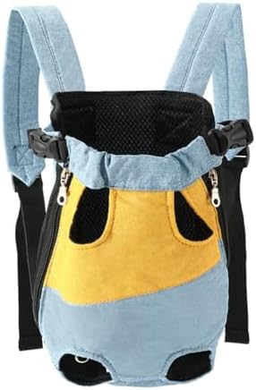 Lightweight Pet Backpack Carrier for Small Dogs & Cats - Easy-Fit Adjustable Straps, Basic Legs-Out Design, Durable for Daily Use (Fits Pets Under 15lb) (Yellow-Blue Color-Blocked, XX-Large)