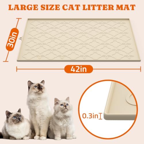 Pawtners Cat Litter Mat Extra Large 42" X 30", Easy to Clean, Beige, 2 Pack