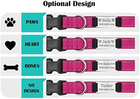 Personalized Dog Collar - Custom Engraved ID Tags with Reflective Material - Small Medium or Large Size with Name Plate (Medium, Pink)