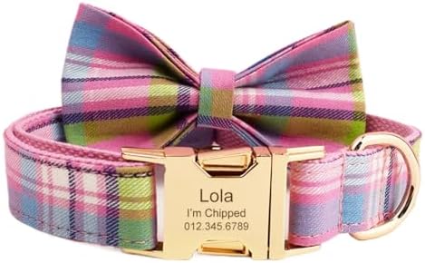 Custom Dog Collar with Names and Phone Number Engraved, Puppy Tags Personalized for Small Medium Large Pets (Colorful Plaid, S)