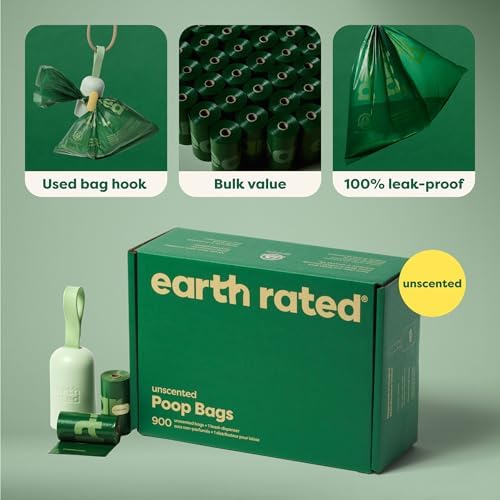 Earth Rated Dog Poop Bag Holder, 1 Dispenser and 900 Bags, Unscented