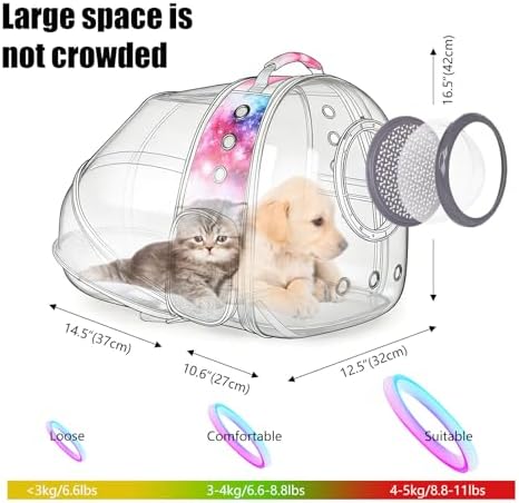 Cat Carrier Backpack with Back Expandable Cat Carrier Galaxy Pink -Space Capsule Cat Bubble Backpack for Kitten Bunny Small Puppy Vet and Outdoor Adventure (Galaxy Pink, Bubble Window)