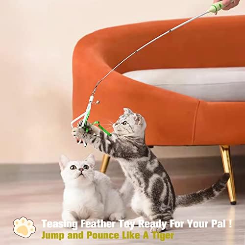 BEBOBLY 3-in-1 Retractable Cat Wand Toy for Indoor Cats Interactive Cat Feather Toys