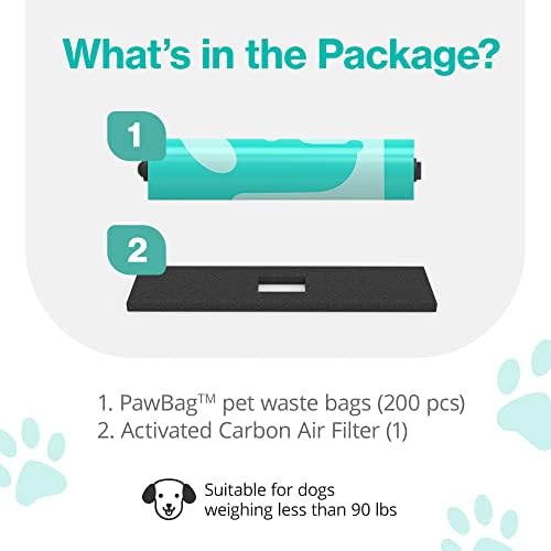 PawPail Scented Dog Poop Bags Refill with Carbon Filter - 1 Roll of 200 Standard Size Dog Waste Bags with Poop Filter - Mild Floral Scent, Leakproof, & Durable - For Pet Waste Station