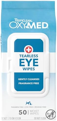 TropiClean OxyMed Dog Eye Wipes, Tear Stain Remover for Dogs, 50ct