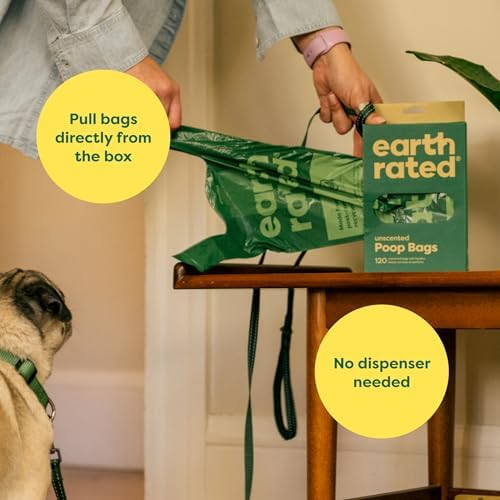 Earth Rated Dog Poop Bags with Handles, Extra Wide, Easy Tie and Guaranteed Leakproof, Unscented, 120 Handle Bags (Pack of 4)