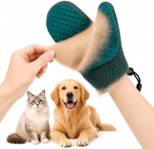 Pet Hair Removal Glove, 2-in-1 Cat Dog Grooming Glove, Fabric Fur Remover