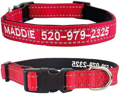 Custom Reflective Dog Collars with Embroidered Name and Phone Number, Soft Neoprene Padded Breathable Nylon Personalized Pet Collar Adjustable for Large Medium Small Dogs