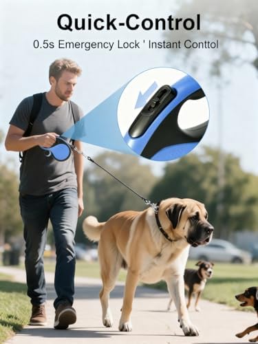 dyTrek 26 ft Retractable Dog Leash for Large Dogs with Bag Dispenser Blue