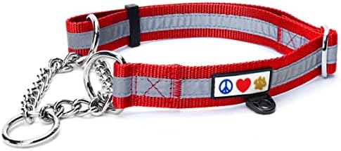 Pawtitas Martingale Dog Collar with Chain a Reflective Dog Training Collar for Medium Dogs | Nylon No Pull Dog Collar for Medium Dog - Red