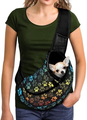 Dog Paw Pattern Pet Sling Carrier Breathable Mesh Small Dog Cat Sling Pet Carrier Bag Adjustable Strap Puppy Crossbody Bag for Small Pets