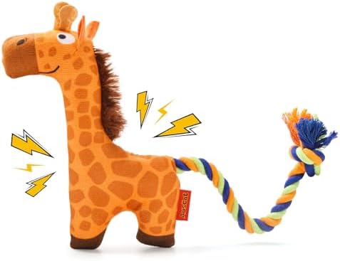 AUSCAT Plush Dog Rope Toy, Durable Squeaky Dog Toys for Puppy Small Medium Dogs (Not for Aggressive Chewers), Giraffe