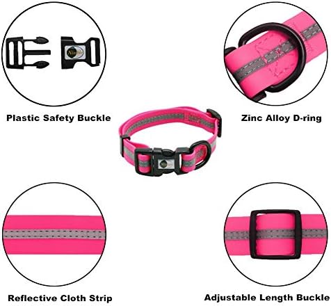 Nimble Reflective Waterproof Dog Collar Adjustable Odor Resistant Easy Clean Pet Collar for Small Medium Large Dogs Night Walking Outdoor Rainy Use (Small (9.45”-14.17”inches), Pink)