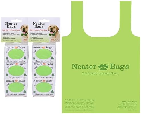 Neater Pet Brands Neater Bags Dog Waste Bag, No Rolls to Fuss With - Dog Poop Bags Dispense One at a Time, Doggie Poop Bag with Easy-Tie Handles (90 Count)