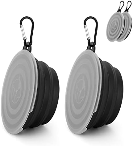 SLSON Dog Bowls Pet Collapsible Bowl with Cover Lids,2 Pack Dog Travel Bowls Portable Foldable Cat Water Dish Bowl for Pets Walking Parking Camping (Black and Black, Small)