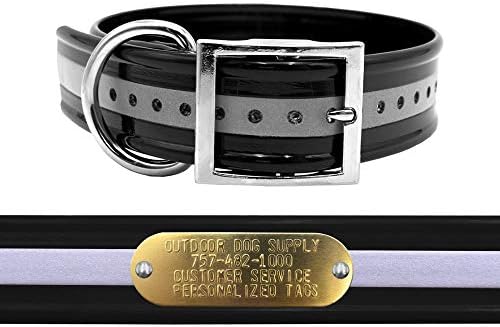 Reflective Heavy Duty D-Ring 1.5" Dog Collar w Custom Nametag, Black
