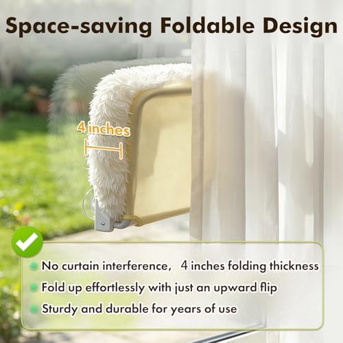 Zoratoo Foldable Cat Window Perch, Widened Cushion Cat Bed for Large Cats