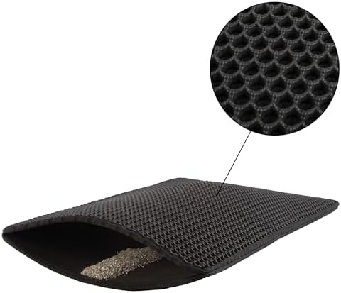 Cat Litter Mat - 24x15 Waterproof Litter Box Mat with Dual-Layer Honeycomb Design for Trapping Litter - Slip-Resistant Cat Mat by PETMAKER (Black) (Pack of 2)