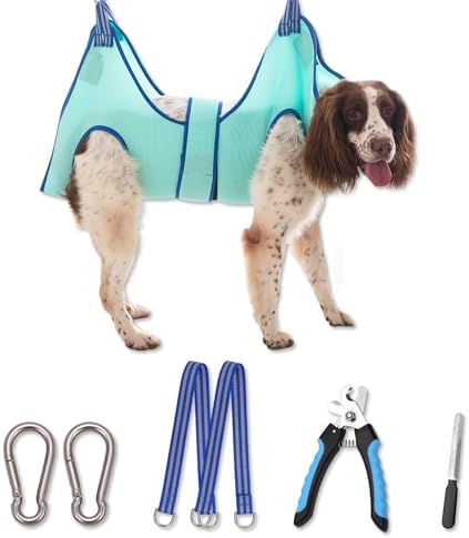 Kkiimatt Dog Grooming Hammock,Hanging Harness Holder for Nail Clipping, Nail Trimming Hammock with Wide Strap, Grooming Sling Hanger for Claw Care (X-Large 50 LB Max/Turquoise)