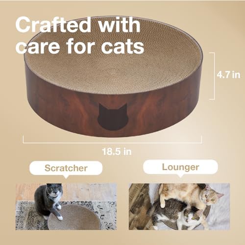 Necoichi Cat Scratcher Bowl for Indoor Cats - Cat Scratching Lounger with Reversible Usability and Extra Comfort for Lounge, Cardboard Bed Couch / (XL, Dark Cherry)