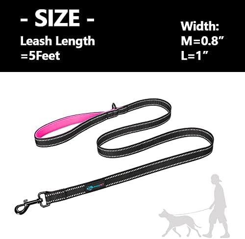 PHOEPET 5 Feet Heavy Duty Dog Leash - Reflective - Soft Padded Handle