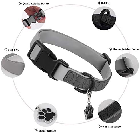 Dog Collar Waterproof Pet Collars,Neck Adjustable Silicone Dog Collar with Strong Coated Webbing and Cute Metal Pendant for Boy Girls Dog Collars S/M/L Sizes