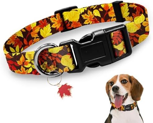 Kazazoo Dog Collar Cute and Soft Nylon Puppy Collar for Boy and Girl Dogs, Adjustable Dog Collars for Medium Dogs, Maple Leaf-M