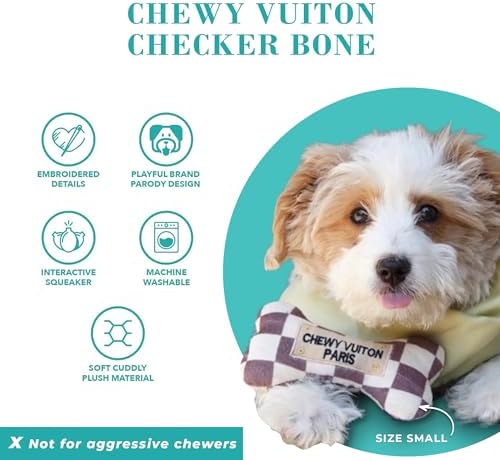 Haute Diggity Dog Chewy Vuiton Bone Plush Dog Toy, Designer Parody Toy