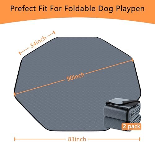 Bunlitent Washable Pee Pads for Dogs, 83'' Diagonal Octagon, 2 Pack, Grey