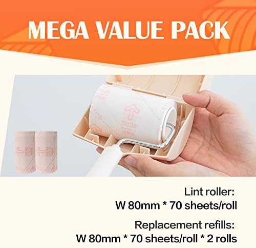 Lint Roller for Pet Hair Extra Sticky Portable Lint Rollers 210 Sheets Value Set 3 Rollers with 1 Handle 1 Cover Strong Adhesive Lint Remover for Clothes Furniture Carpet Dog & Cat Hair