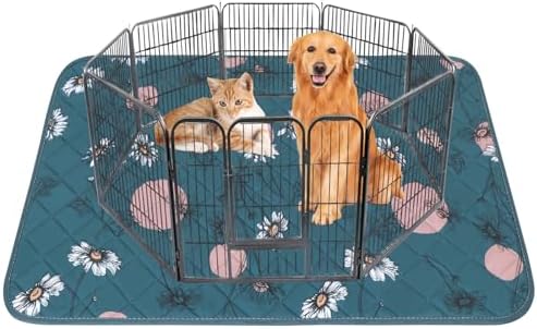 IEUUMLER Washable Pee Pads for Dogs, 1 Pack Non-Slip & Waterproof Pack Whelping Pad, Reusable Washable Puppy Potty Training Pad with Fast Absorbent for Playpen EU007 (Navy Blue Daisy, 63"X63"-1pcs)