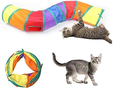 Andiker Cat Tunnel, S-Shape Cat Tube Collapsible Kitten Play Toy with 2 Side Holes for Kitten Exercising Hiding Training and Running Cats Toy for Indoor Cats(Multi-Colored)