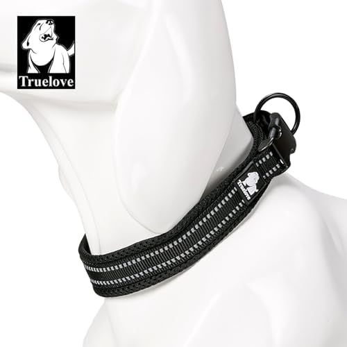 True Love Padded Reflective Breathable Nylon Dog Collar, Black, L