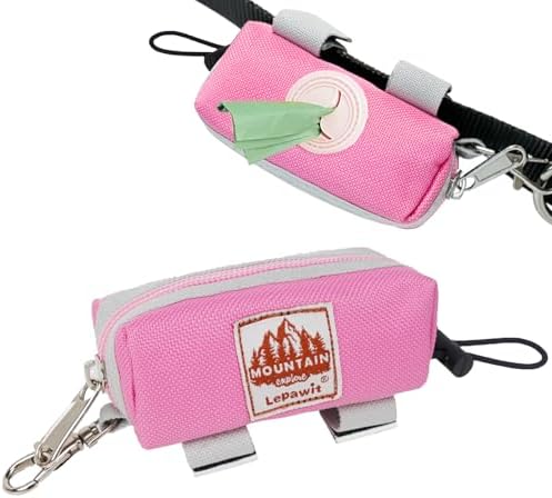 Dog Poop Bag Holder for Leash, Large-Capacity Canvas Pouch, Pink