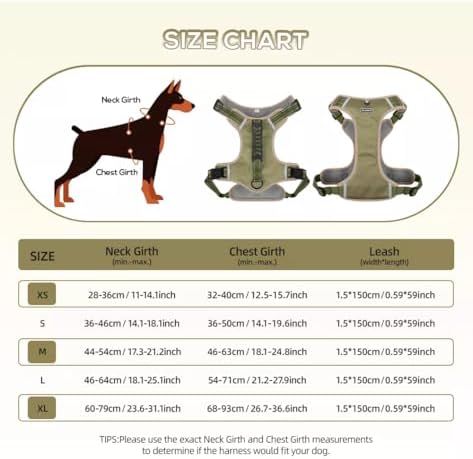 Dog Harness No Pull Adjustable Reflective,for Medium and Large Small Dog with Leash 59.06in (Khaki, M)