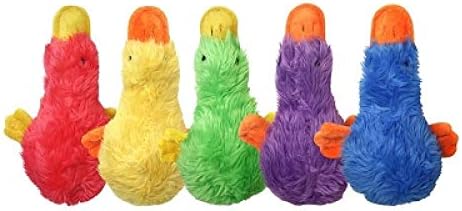 Multipet Duckworth Squeak Plush Dog Toy, 4 Inches (Pack of 2) (One of each Color)