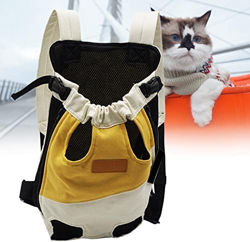 Pet Carrier Backpack Cat Chest Bag Portable Shoulder Strap Front Carrier Legs Out for Walking Hiking Camping (L White Yellow)