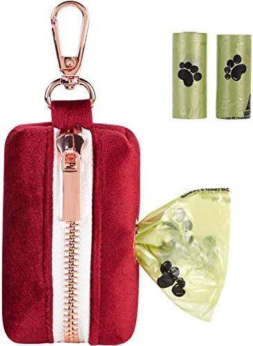 ARING PET Dog Waste Bag Dispenser, Soft Velvet Doggy Poop Bags Holders Attach to Any Leashes, Portable Washable Christmas Pet Waste Pouch Dispenser with Metal Zipper