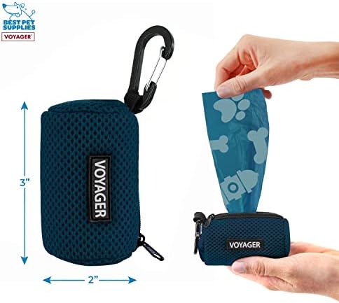 Best Pet Supplies Dog Poop Bag Holder Leash Attachment with Reusable Dispenser for Travel, Walking, Park, and Outdoor Use, Durable with Clip-On - Prussian Blue, Pack of 2, Mesh Dispenser w/30 Bags