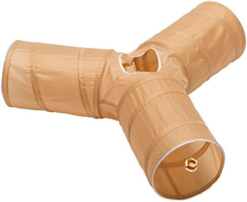 Cat Tunnel - Collapsible 3 Way Play Toy - Tube Fun for Rabbits, Kittens, and Dogs - All Brown