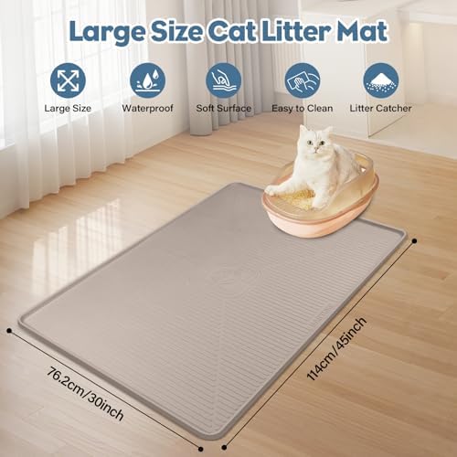 Lorvain Cat Litter Mats,45"x30" Extra Large Silicone Cat Mat for Litter Box