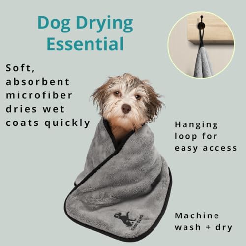 Microfiber Dog Towel & Paw Cleaner – Super Absorbent for Drying Dogs Large, Medium & Small, Quick Dry Pet Towels with Hand Pockets, Soft & Durable Puppy Towel, Machine Washable, Hanging Loop (Large)